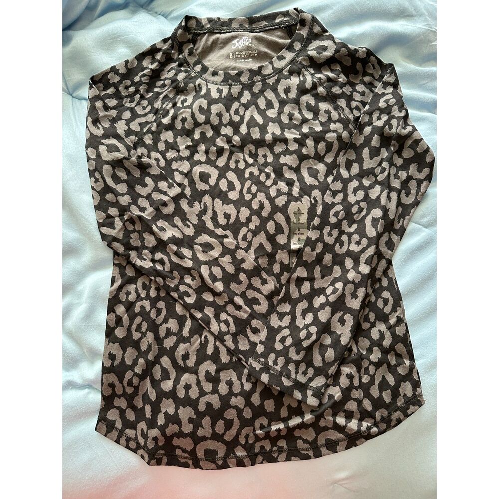 Justice Girls Grey and Black Cheetah Print Long Sleeve Tee Shirt Size 8 NWT